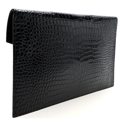 Saint Laurent Calfskin Crocodile Embossed Uptown Monogram Pouch Black 5 of 14