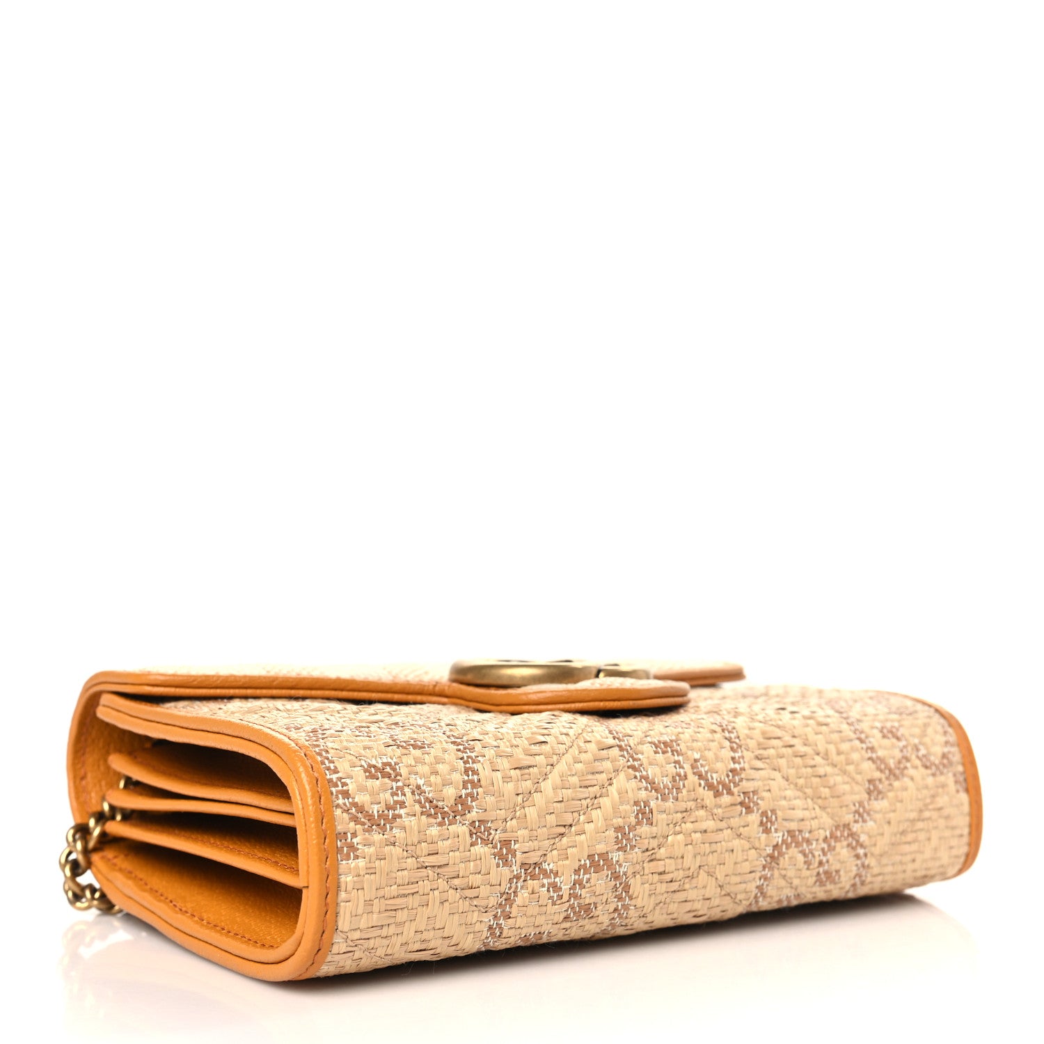 Gucci Raffia GG Monogram Matelasse GG Marmont Chain Wallet Natural Beige Off White Sun Oil 4 of 9