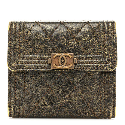 Chanel Cracked Metallic Calfskin Quilted Compact Boy Wallet Gold 1 of 17