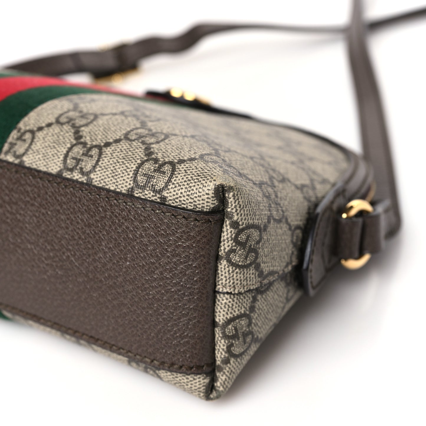 GG Supreme Monogram Textured Dollar Calfskin Web Small Ophidia Dome Shoulder Bag Beige Ebony New Acero
