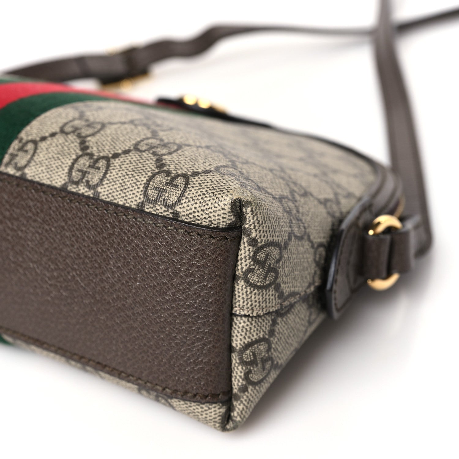 Gucci GG Supreme Monogram Textured Dollar Calfskin Web Small Ophidia Dome Shoulder Bag Beige Ebony New Acero 9 of 10