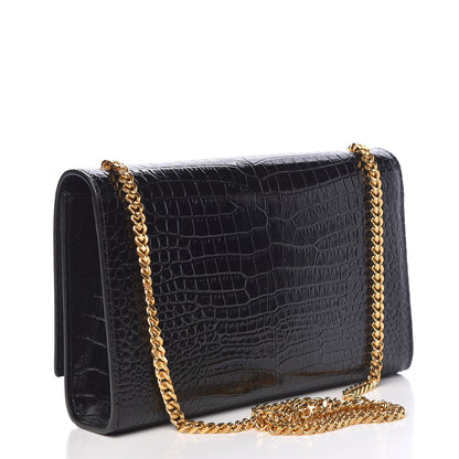 Saint Laurent Calfskin Crocodile Embossed Medium Classic Monogram Kate Tassel Satchel Black 3 of 11