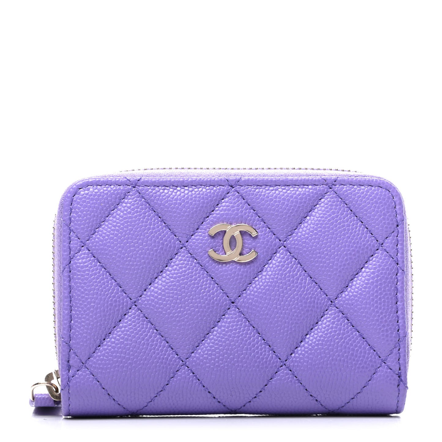 Caviar Quilted Zip Around Coin Purse Wallet Purple