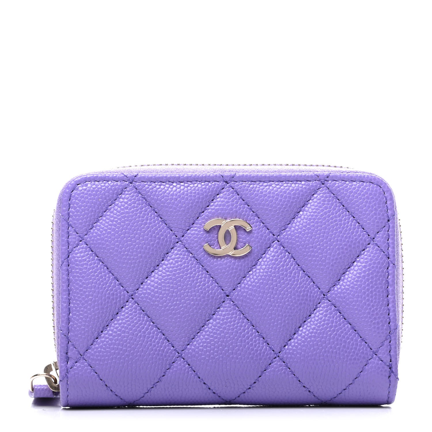 Chanel Caviar Quilted Zip Around Coin Purse Wallet Purple 1 of 9