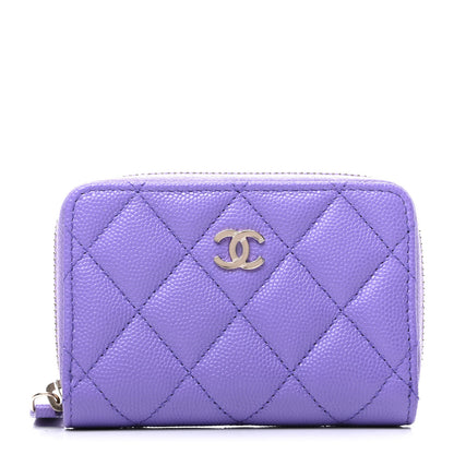 Chanel Caviar Quilted Zip Around Coin Purse Wallet Purple 1 of 9
