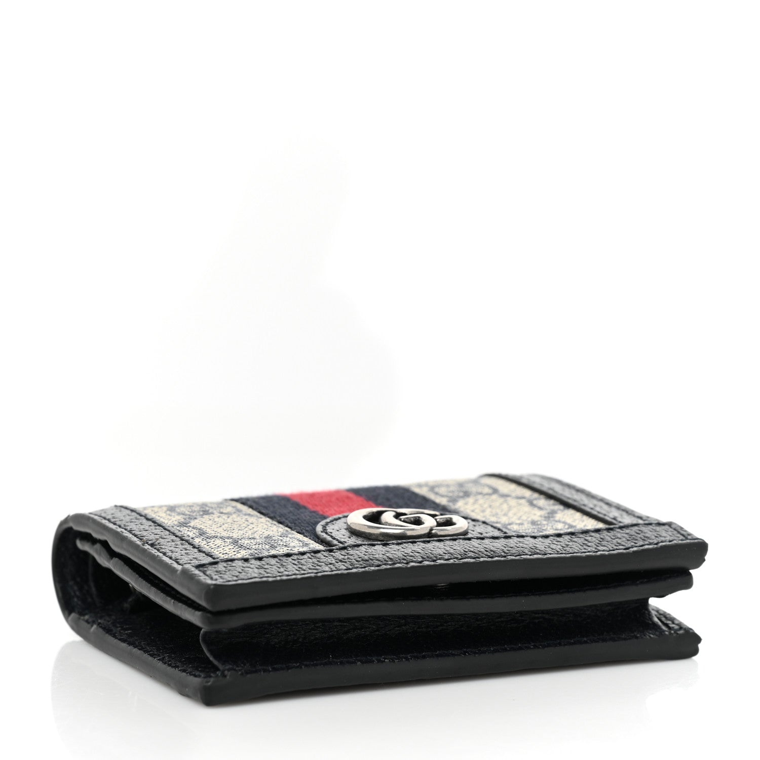 Gucci GG Supreme Monogram Textured Dollar Calfskin Web Ophidia Card Case Beige Blue 4 of 11