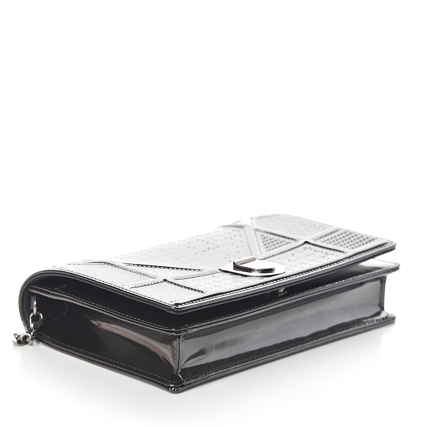 Christian Dior Metallic Patent Micro-Cannage Diorama Wallet on Chain Pouch Onyx Black 4 of 9