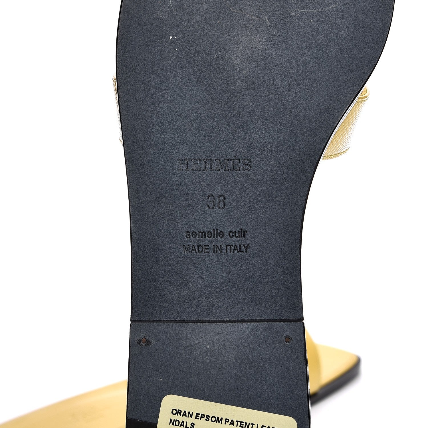 Hermes Patent Epsom Oran Sandals 38 Paille 6 of 7