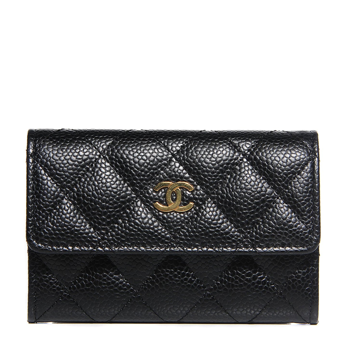 Caviar Quilted Flap Card Holder Black