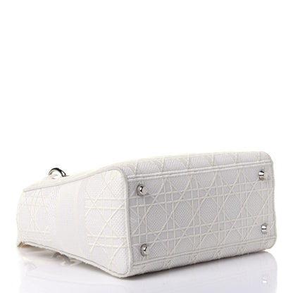 Christian Dior Canvas Embroidered Cannage Medium Lady D-Lite White 3 of 10