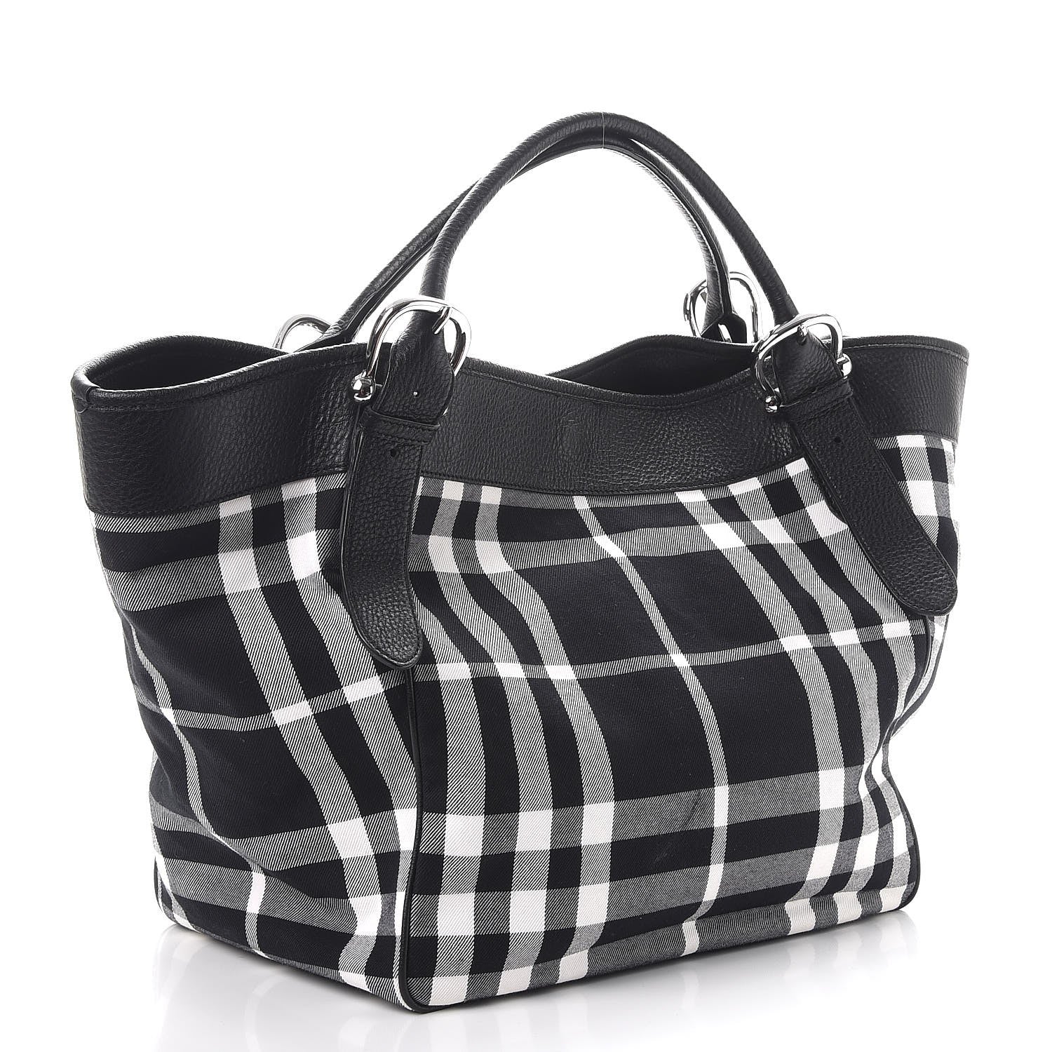 Burberry Calfskin Beat Check Tote Black 4 of 11