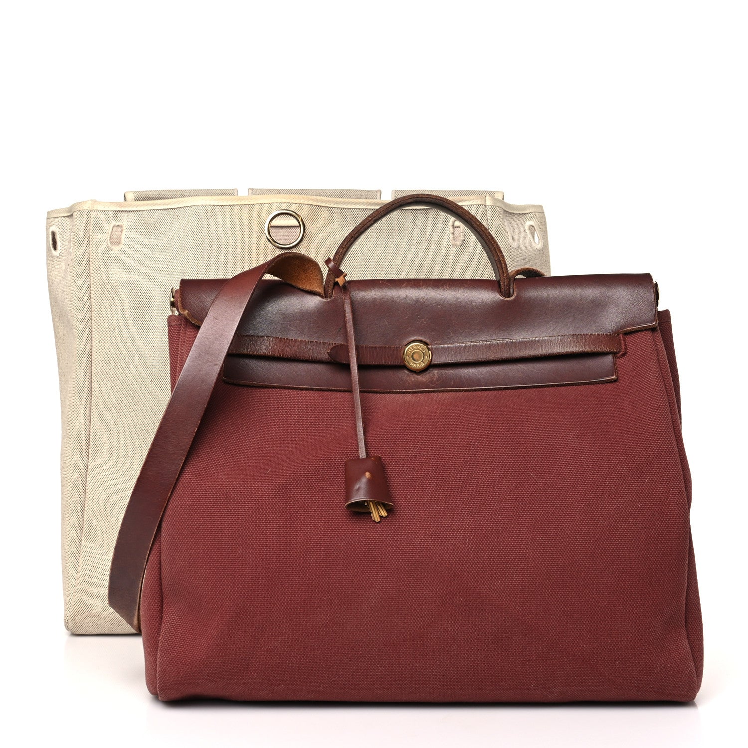 Hermes Toile Calfskin Herbag 39 GM Rouge H 1 of 15