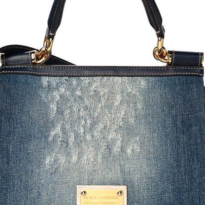 Dolce & Gabbana Distressed Denim Miss Sicily Satchel Blue Jeans 8 of 23