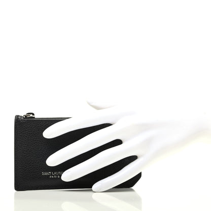 Saint Laurent Grained Calfskin 5 Fragments Zip Pouch Card Holder Black 2 of 7