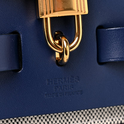 Hermes Toile H Berline Vache Hunter Herbag Zip PM 31 Cassis Ecru Black Bleu Saphir 7 of 11