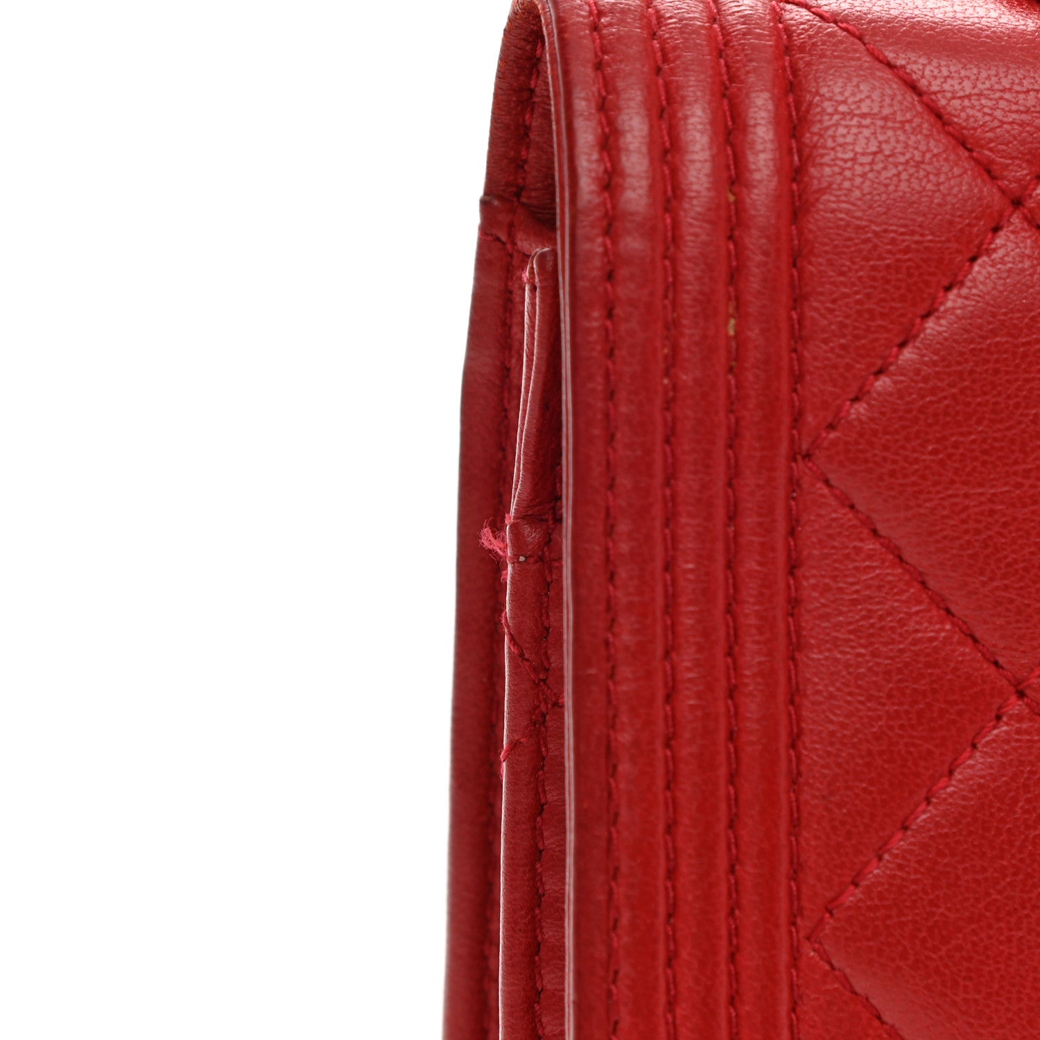 Chanel Lambskin Quilted Boy Wallet On Chain WOC Red 14 of 16