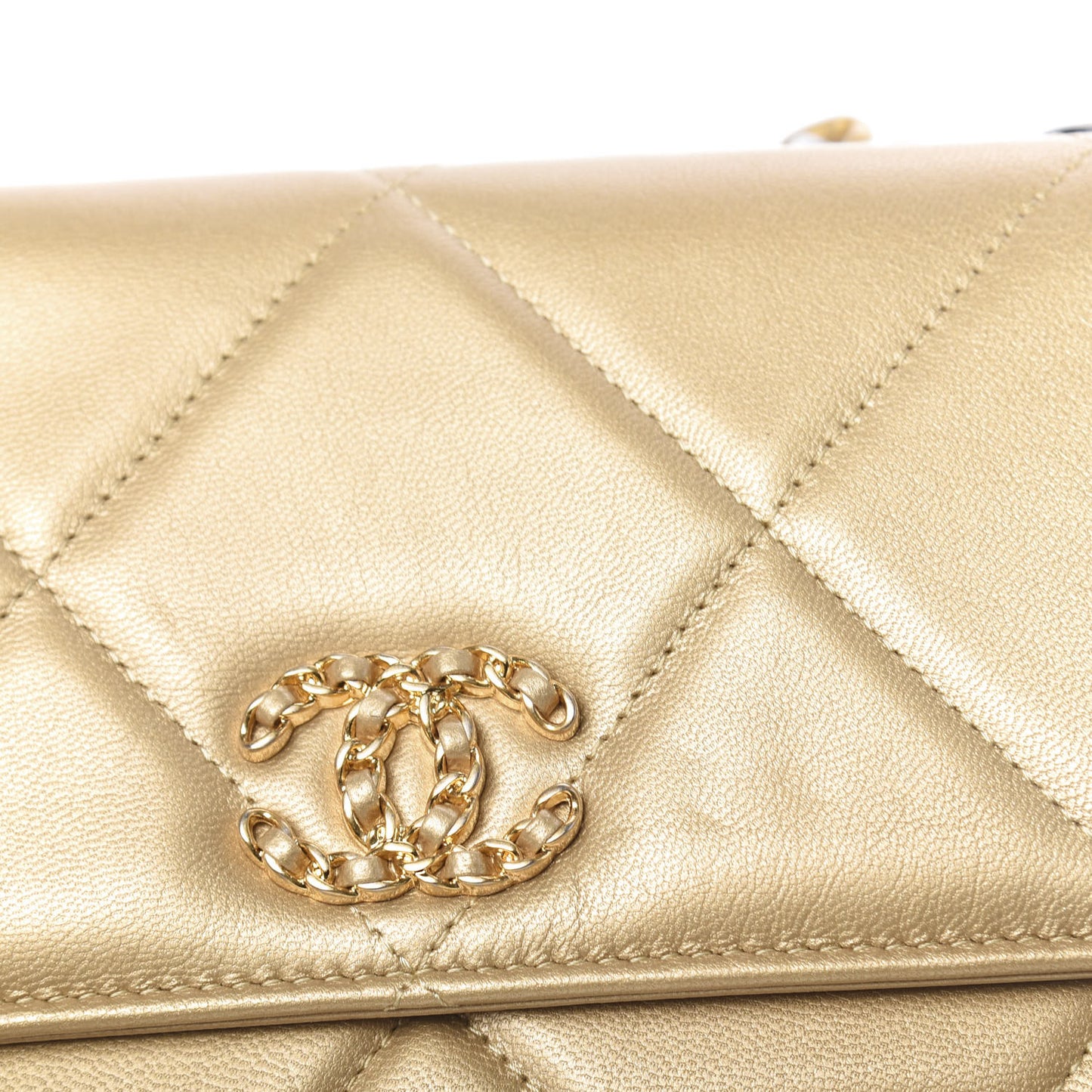 Metallic Goatskin Quilted 19 Wallet On Chain WOC Gold