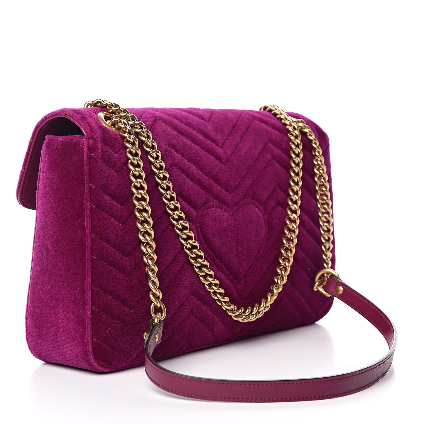 Velvet Matelasse Medium GG Marmont Shoulder Bag Fuchsia Violet Cyclamen