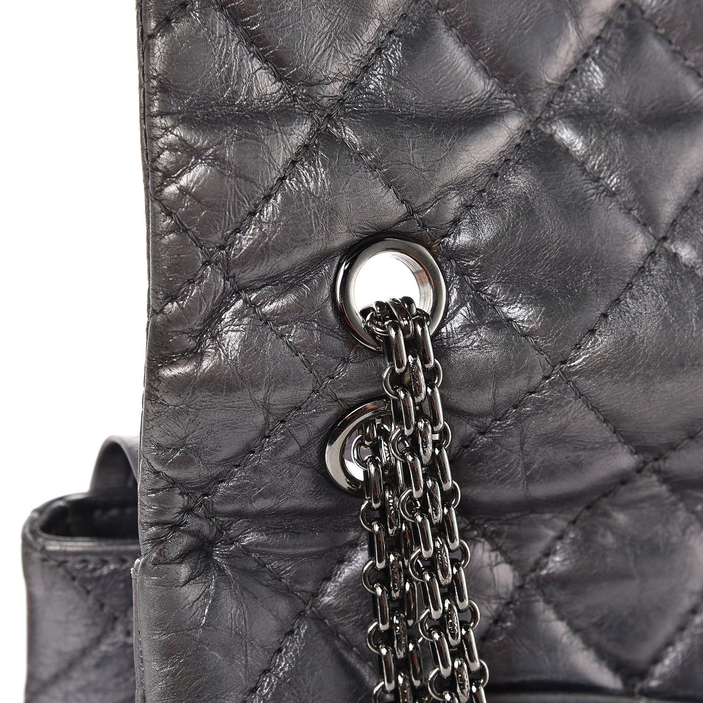 Metallic Aged Calfskin Quilted 2.55 Reissue 227 Flap Dark Silver