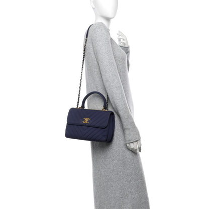 Chanel Jersey Chevron Quilted Small Trendy CC Dual Handle Flap Bag Navy Blue 2 of 13