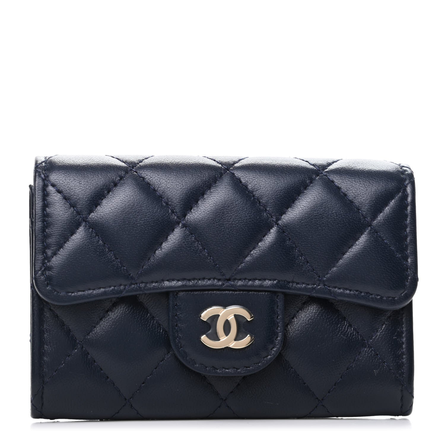 Chanel Lambskin Quilted Flap Card Holder Wallet Navy 1 of 9
