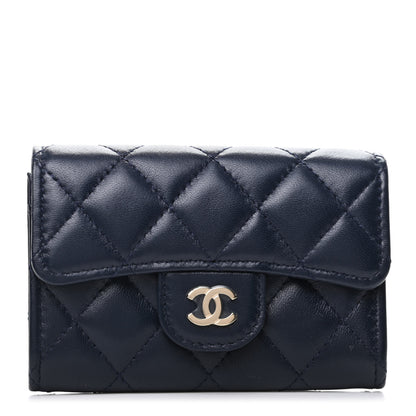Chanel Lambskin Quilted Flap Card Holder Wallet Navy 1 of 9