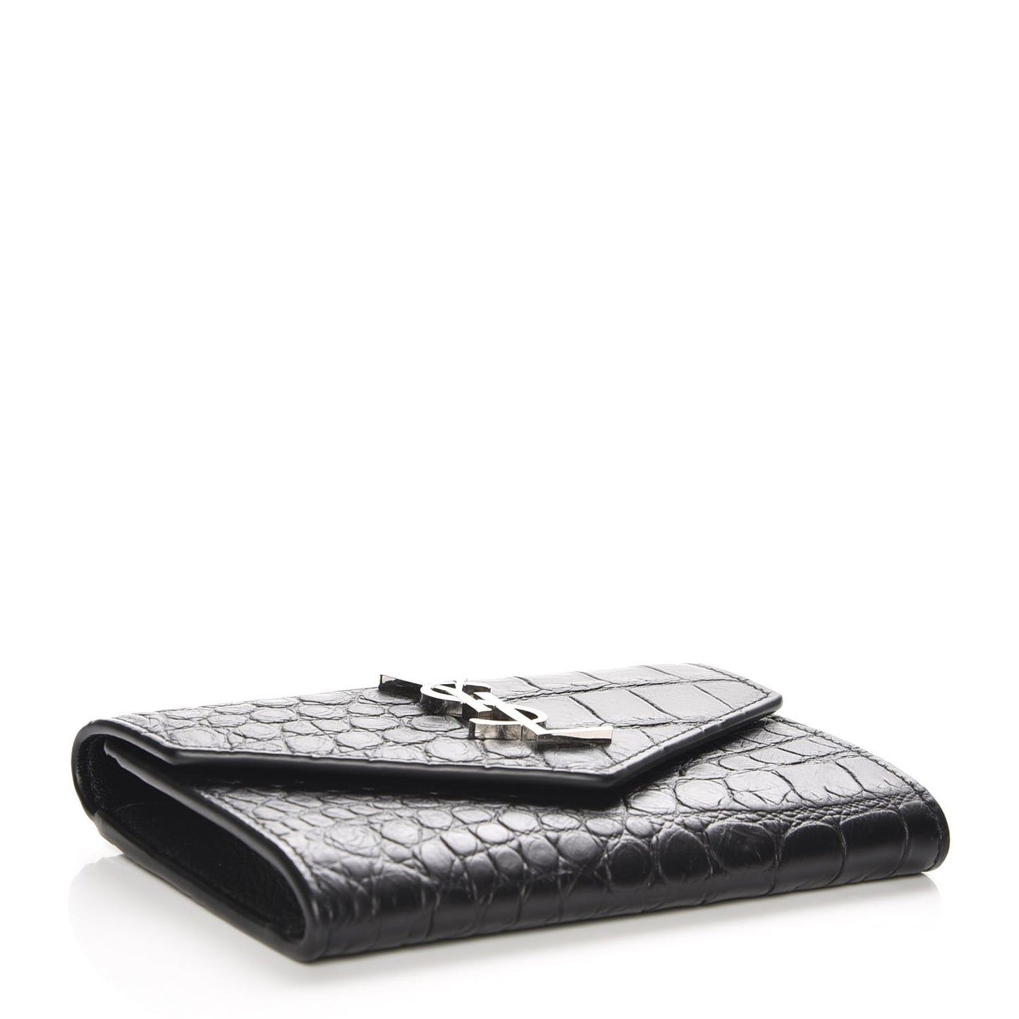 Calfskin Crocodile Embossed Small Monogram Envelope Wallet Black