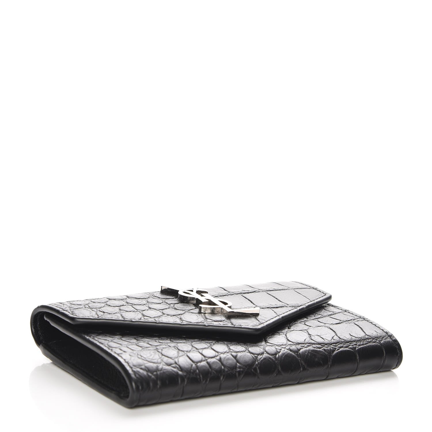 Saint Laurent Calfskin Crocodile Embossed Small Monogram Envelope Wallet Black 4 of 8