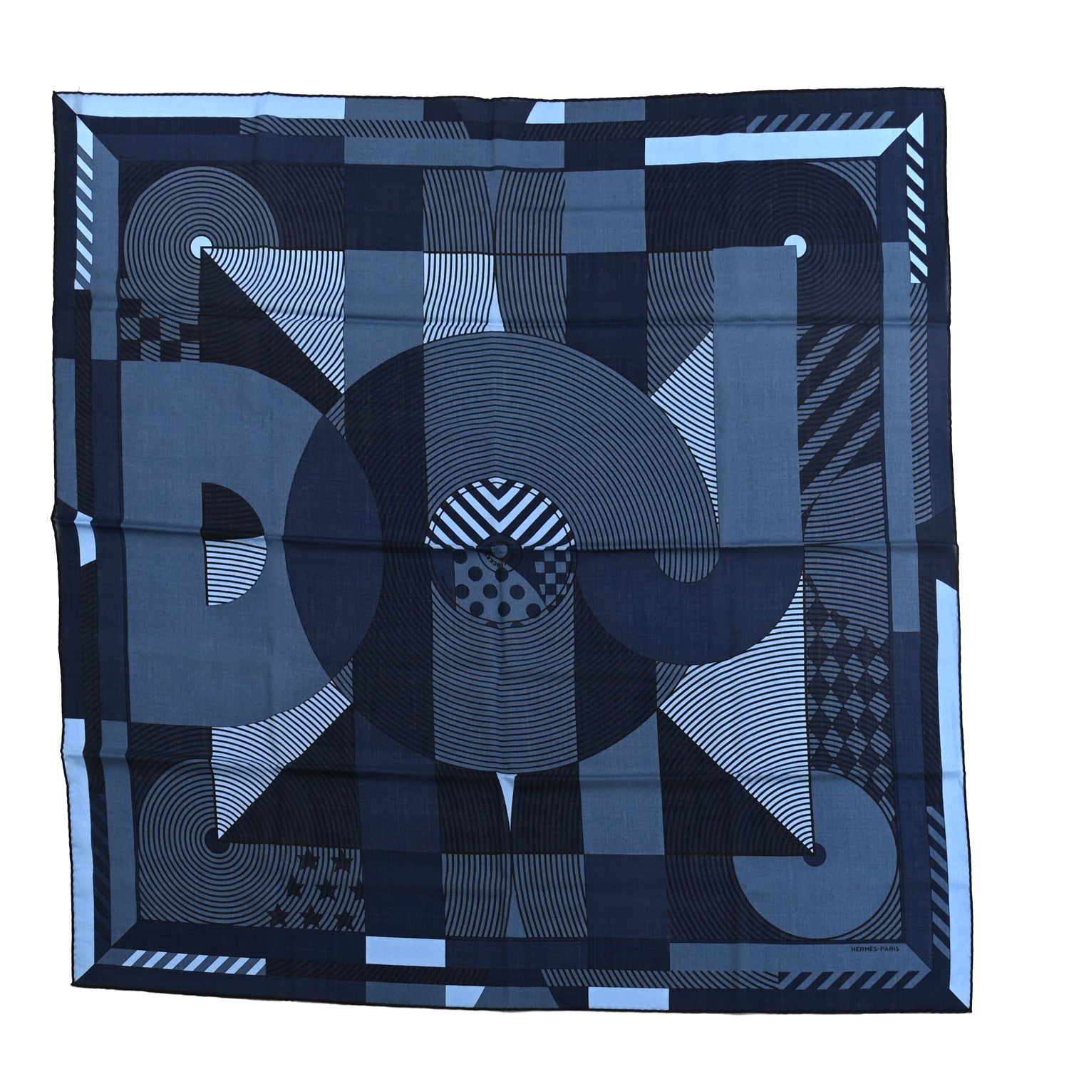 Hermes Wool Silk Disc Jockey Scarf 100 Bleu Ardoise Marine Ciel 1 of 5