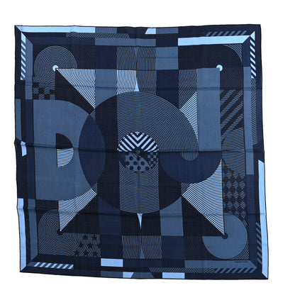 Hermes Wool Silk Disc Jockey Scarf 100 Bleu Ardoise Marine Ciel 1 of 5