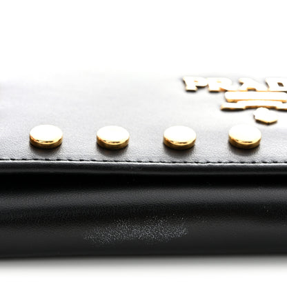 Prada City Calf Studded Metal Continental Flap Travel Wallet Black 11 of 11