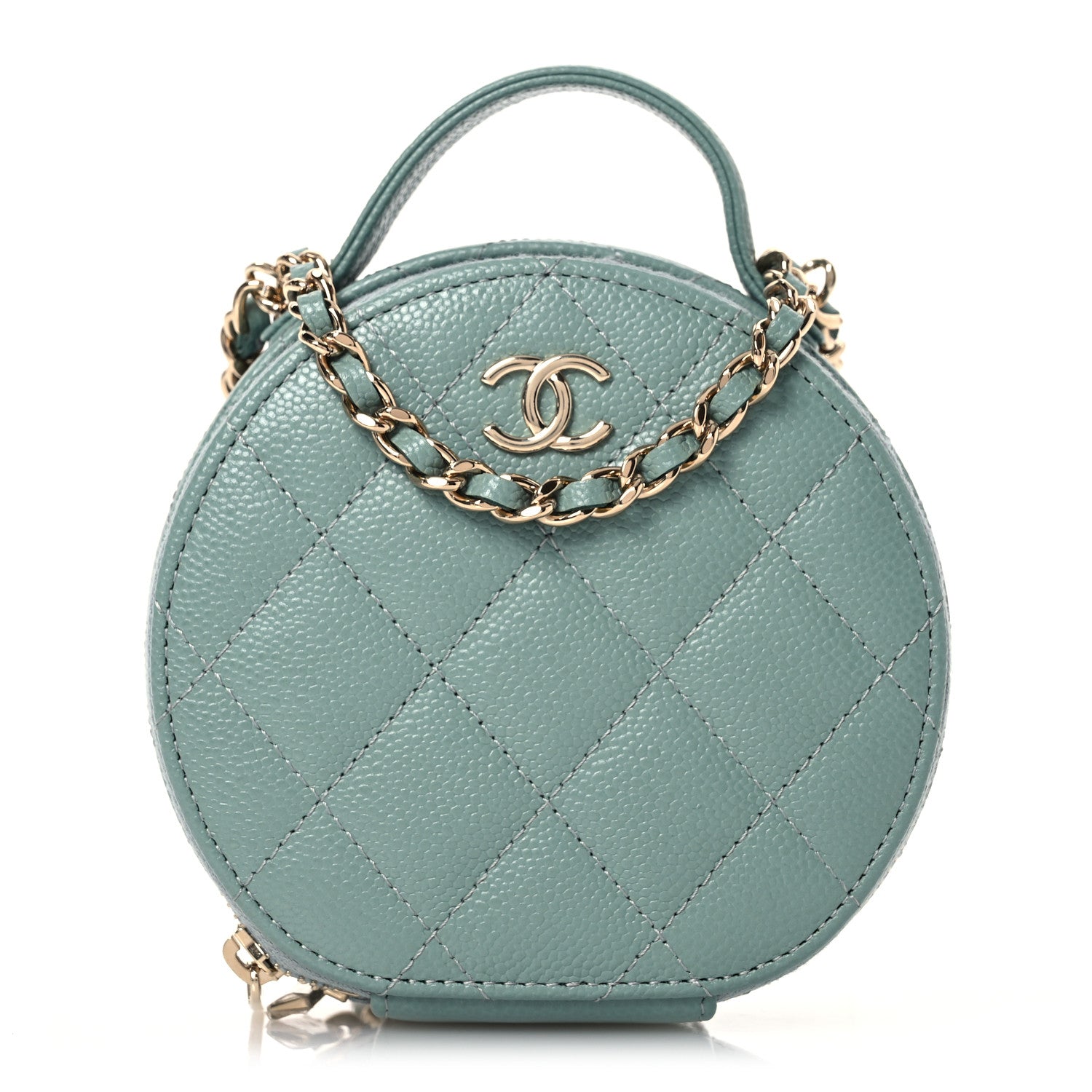 Chanel Caviar Quilted Round Handle With Care Vanity With Chain Blue 1 of 13
