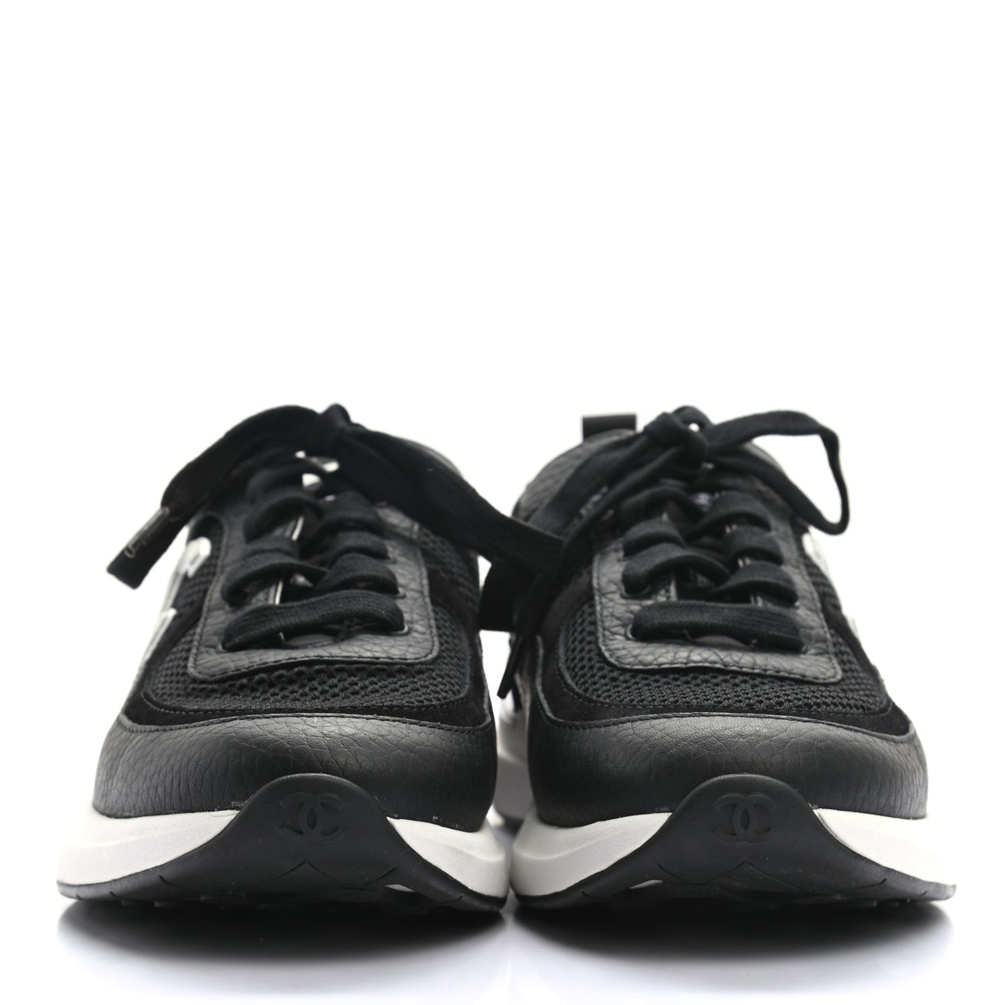 Calfskin Mesh Lycra Suede Womens Logo Sneakers 38.5 Black