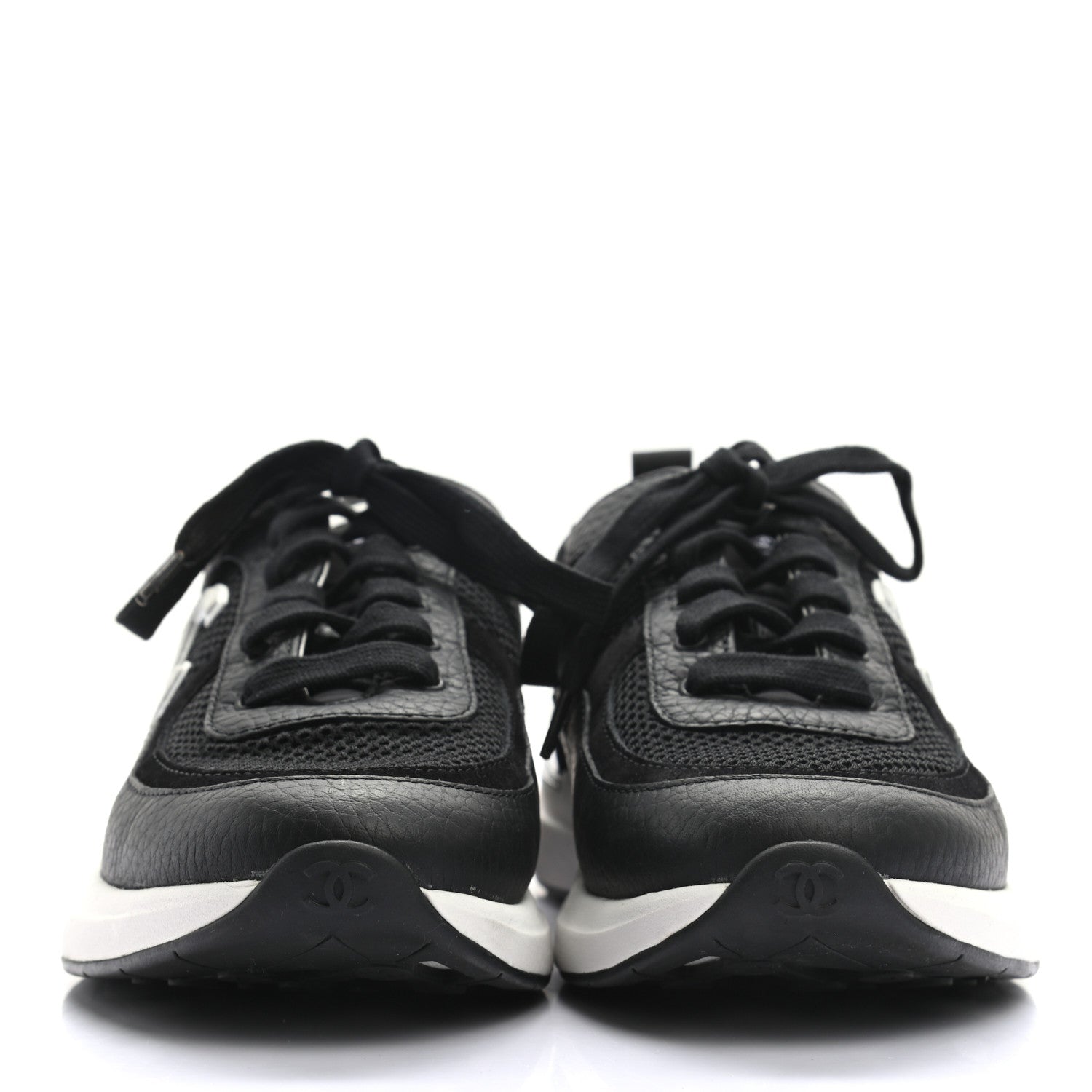 Chanel Calfskin Mesh Lycra Suede Womens Logo Sneakers 38.5 Black 2 of 7