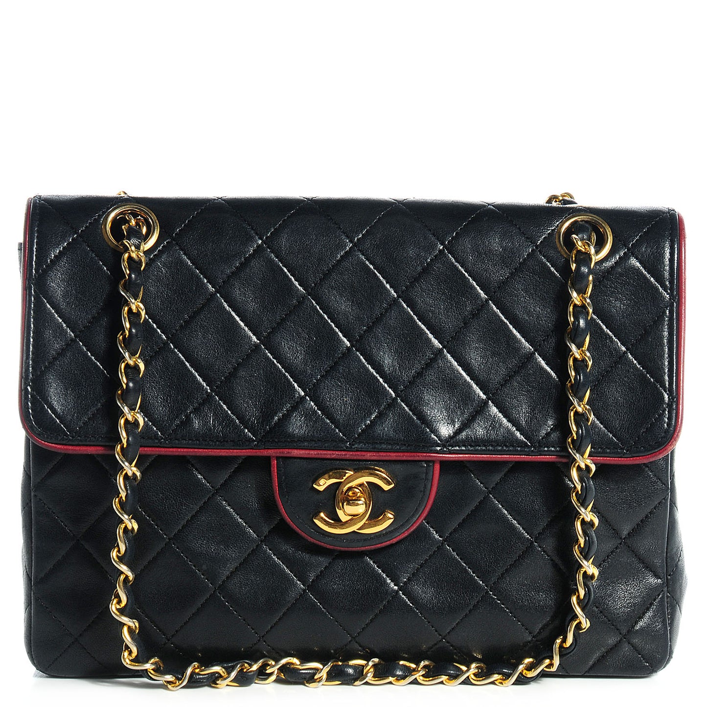 Lambskin Quilted Bi-Color Small Single Flap Black