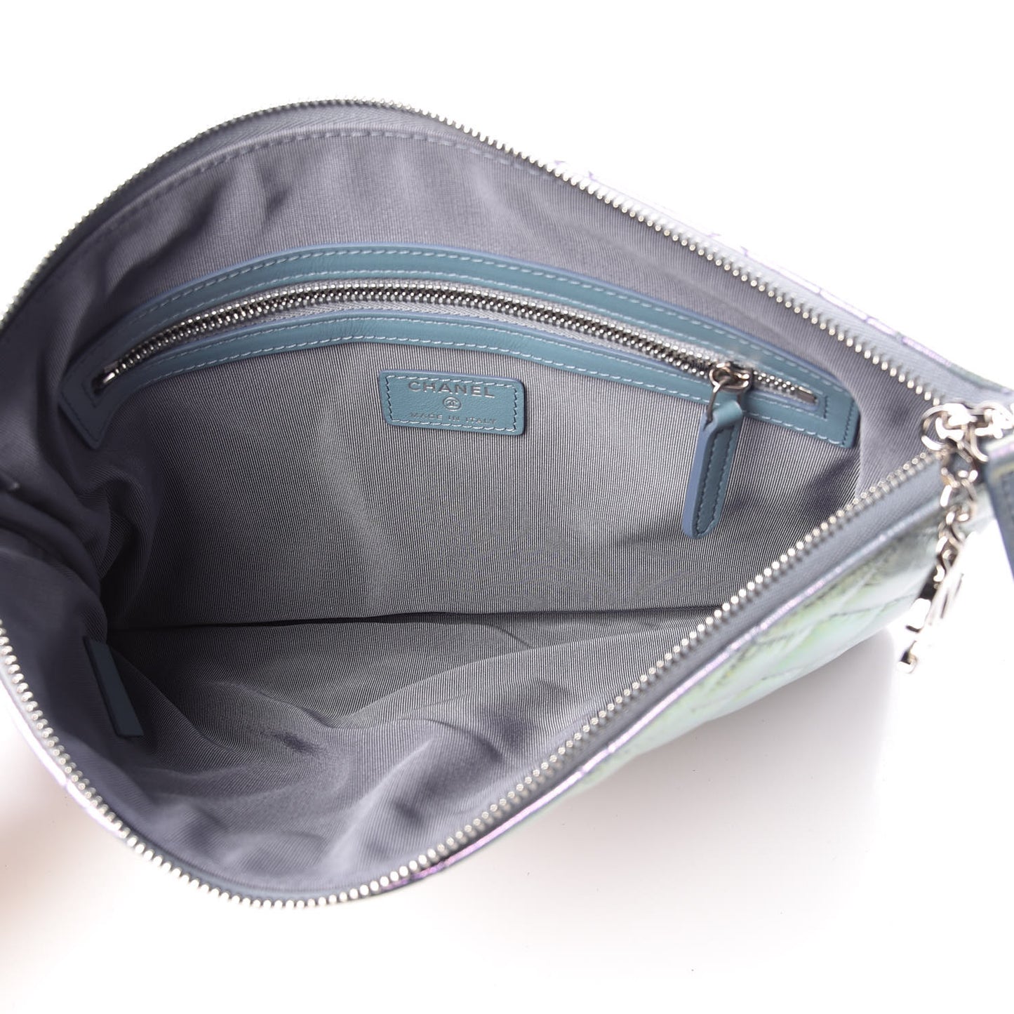 Iridescent Crumpled Lambskin Medium Cosmetic Case Light Blue