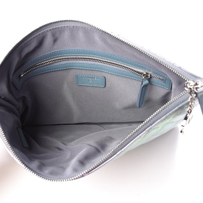 Chanel Iridescent Crumpled Lambskin Medium Cosmetic Case Light Blue 5 of 8