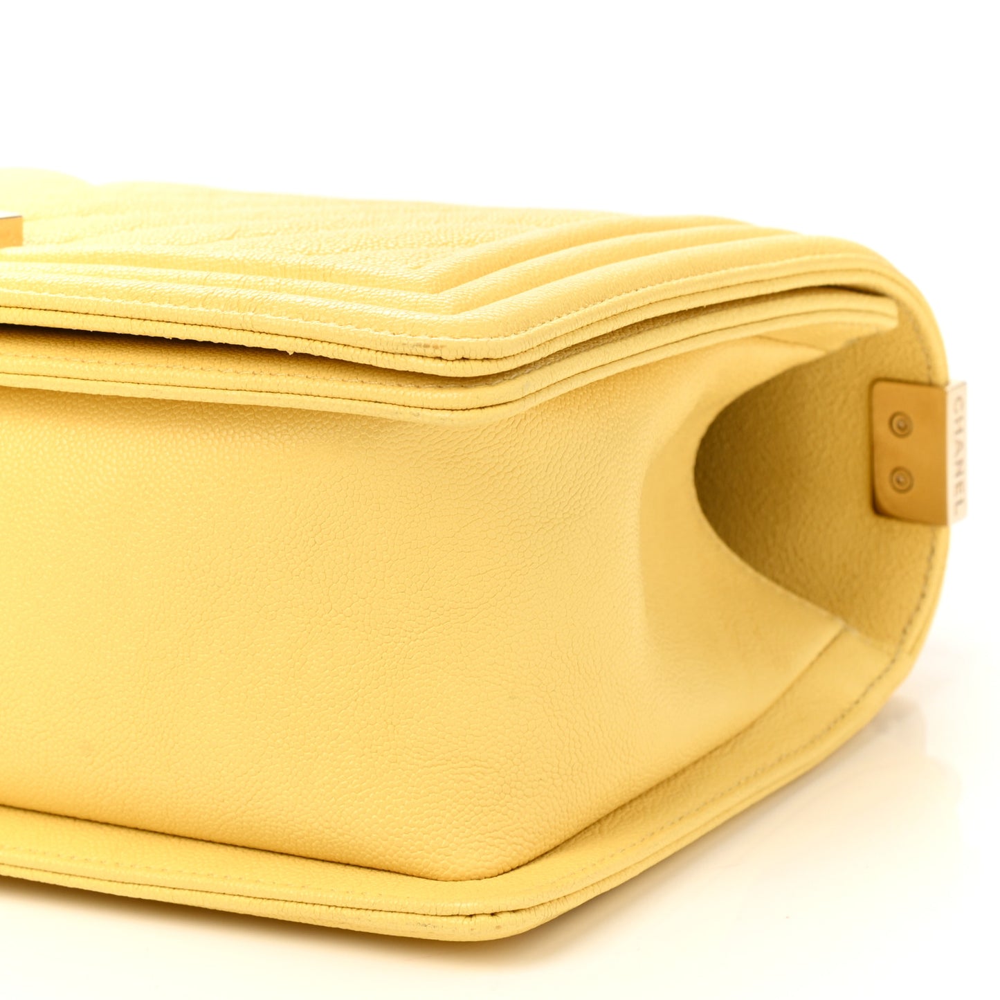 Caviar Chevron Quilted Medium Boy Flap Yellow