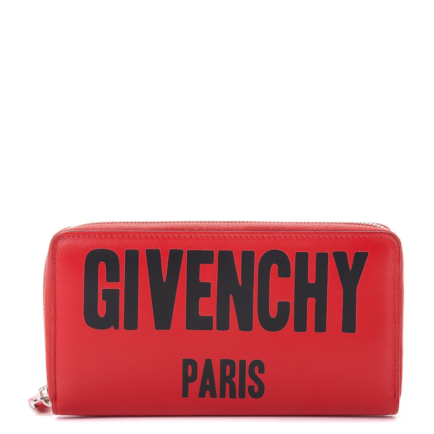 Givenchy Calfskin Logo Zip Around Wallet Red Black 1 of 10