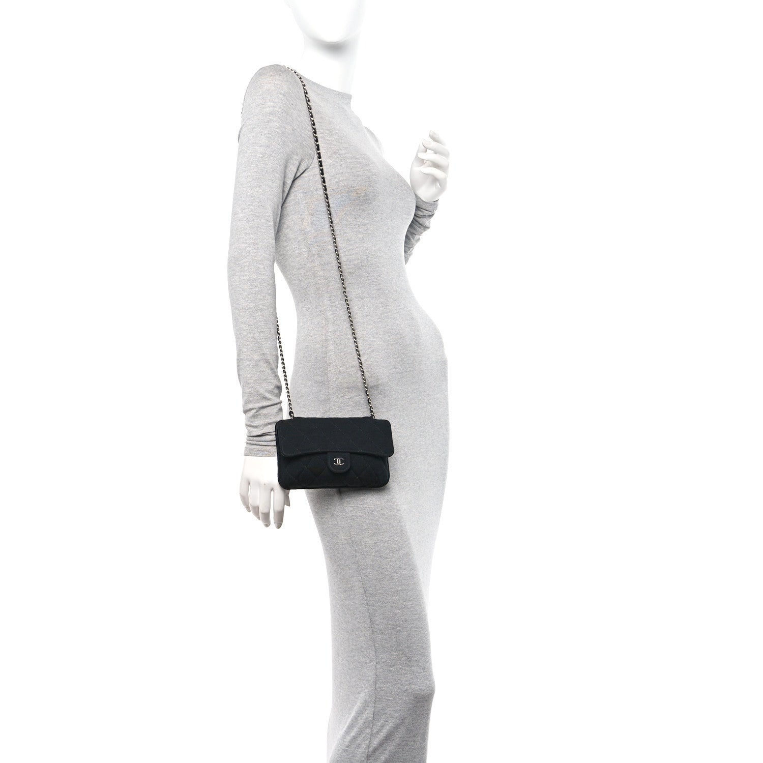 Chanel Jersey Fabric Quilted Foldable Tote With Chain Black Multicolor 2 of 18