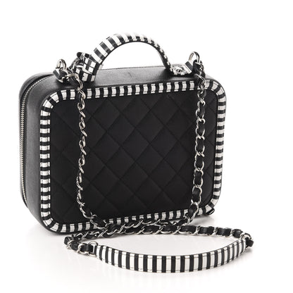 Chanel Caviar Quilted Striped Medium CC Filigree Vanity Case Black White 3 of 10