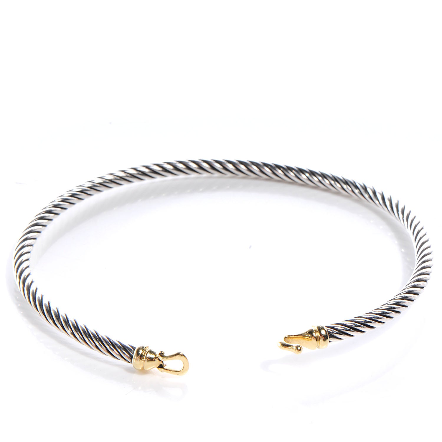 David Yurman Sterling Silver 18K Yellow Gold 3mm Cable Buckle Bracelet 3 of 5