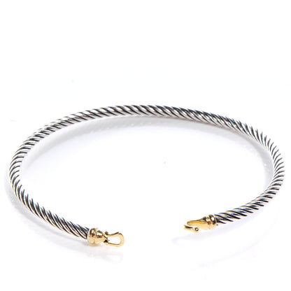 David Yurman Sterling Silver 18K Yellow Gold 3mm Cable Buckle Bracelet 3 of 5