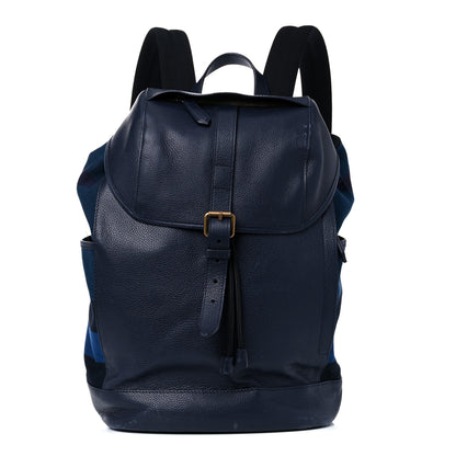 Burberry Grain Calfskin Canvas Mega Check Drifton Backpack Blue 1 of 19