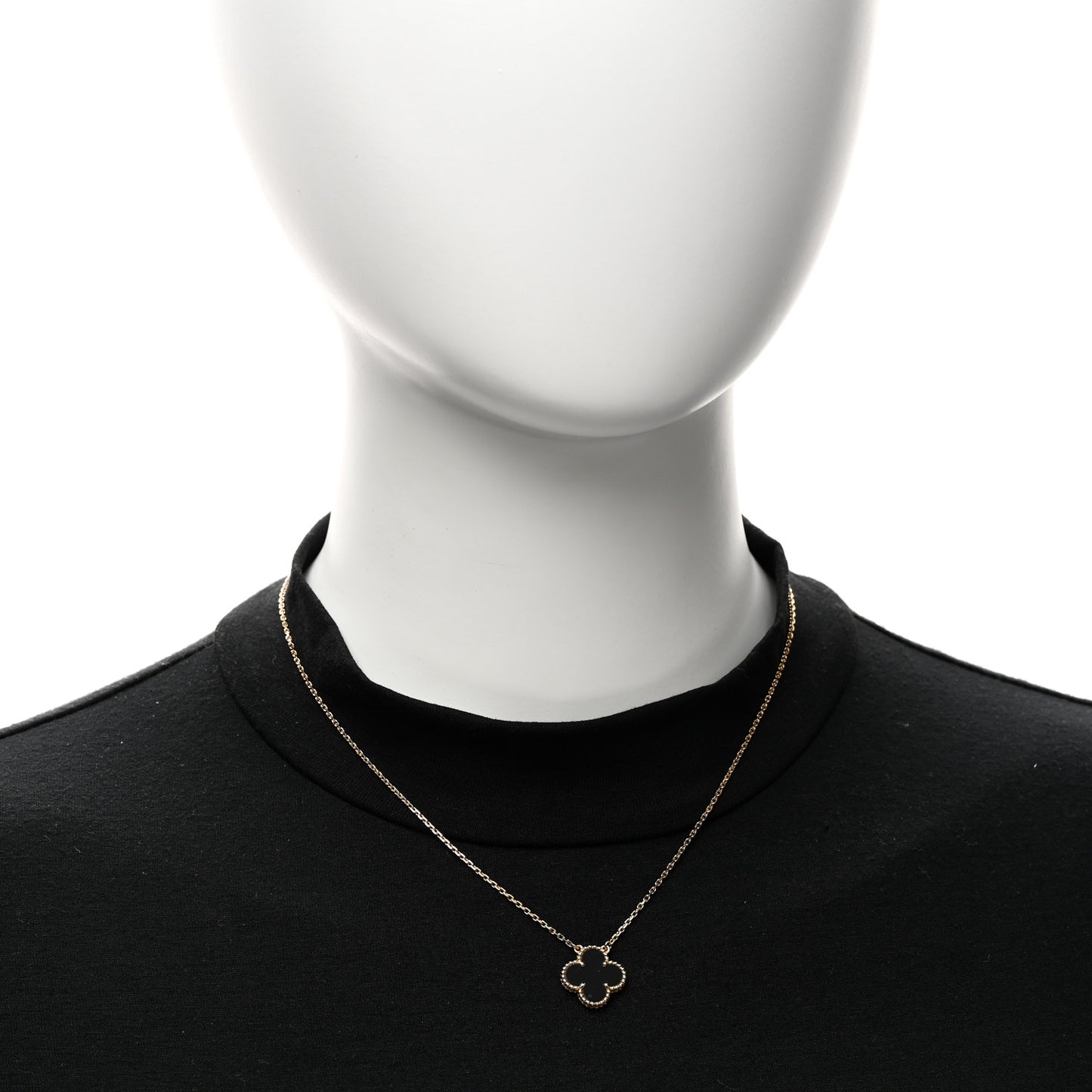 VAN CLEEF &amp; ARPELS 18K Yellow Gold Black Onyx Vintage Alhambra Pendant Necklace