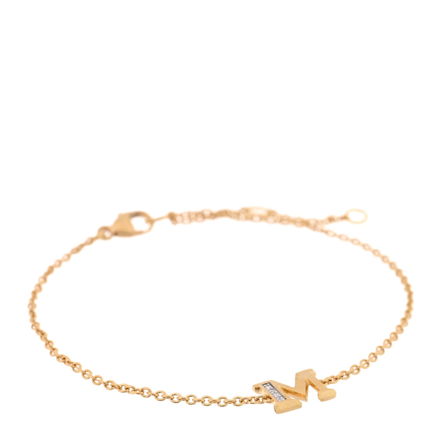 18K Yellow Gold Diamond Initial M Chain Bracelet