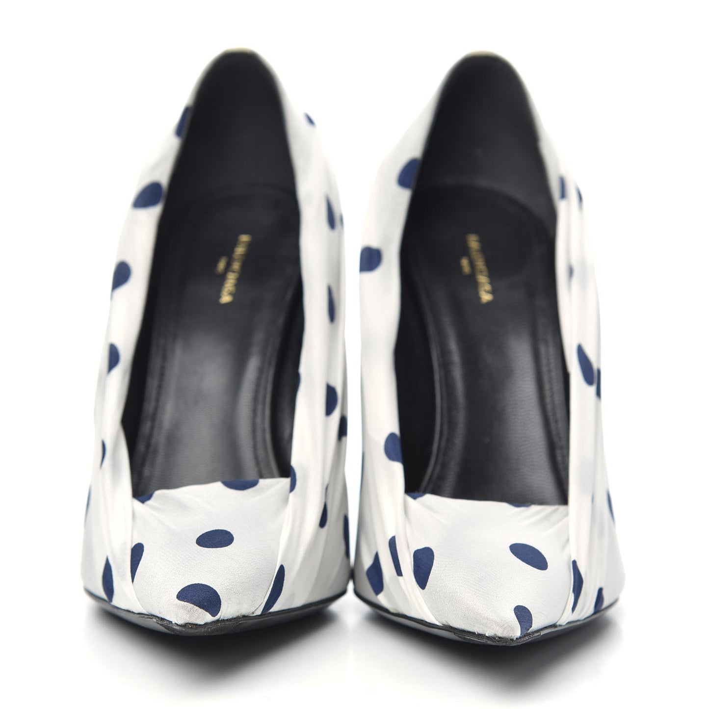 Satin Polka Dot Knife Pointed Pumps 37 White Navy