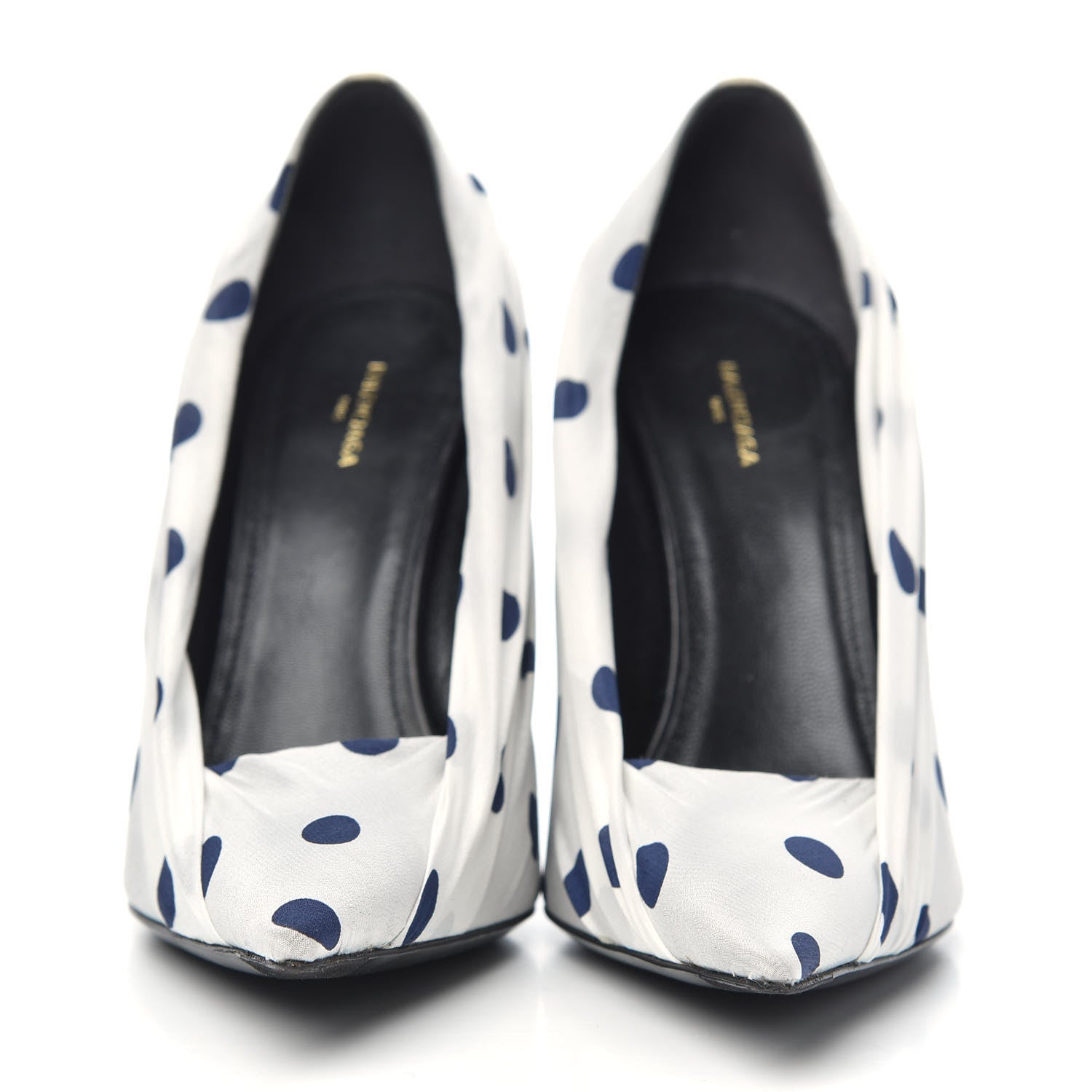 Balenciaga Satin Polka Dot Knife Pointed Pumps 37 White Navy 2 of 9