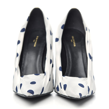 Balenciaga Satin Polka Dot Knife Pointed Pumps 37 White Navy 2 of 9