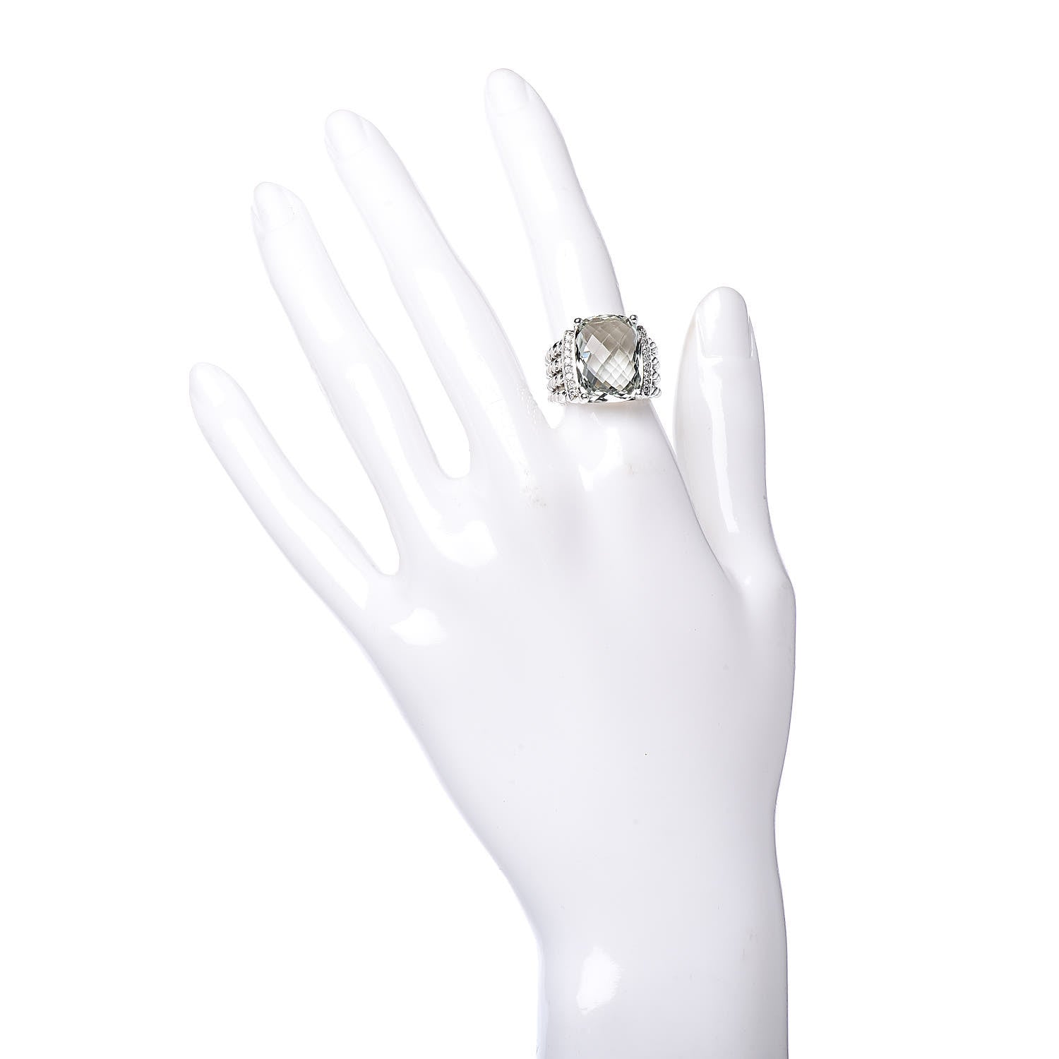 David Yurman Sterling Silver Diamond Prasiolite 16mm Wheaton Ring 52 6 2 of 5